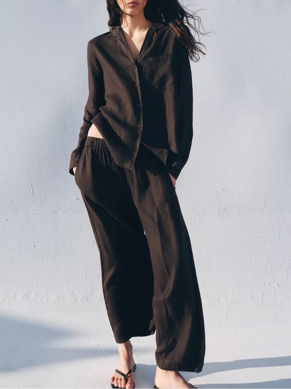 Zara Wide-Leg Pants in Dark Brown
